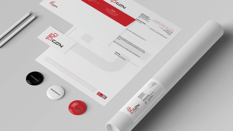 Branding papelería y otros elementos graficos diseñados para Izcon